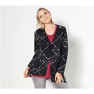 Truth + Style Printed Knit Asymmetrical Button Cardigan Black Plaid,XXS